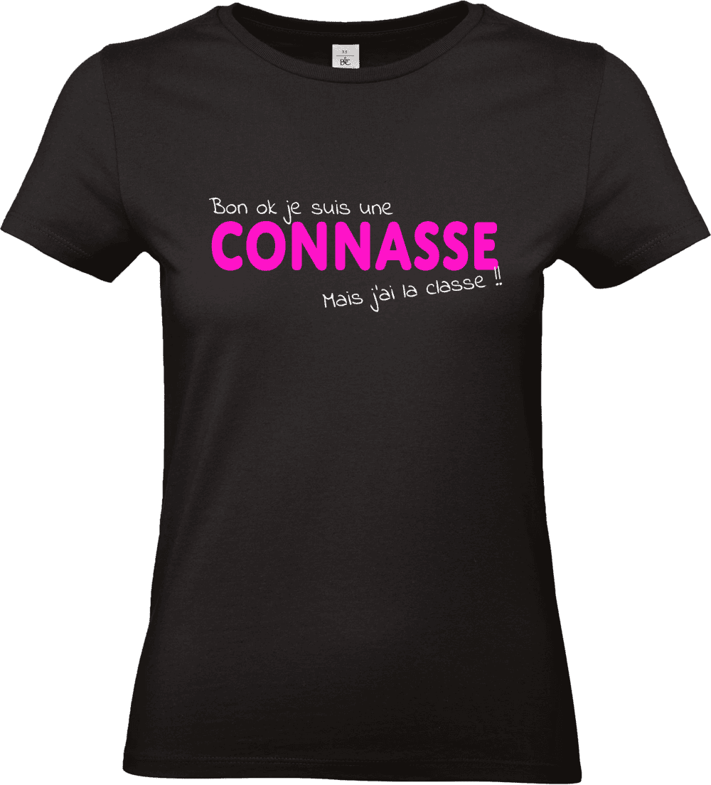 T shirt femme noir message humour connasse mais classe