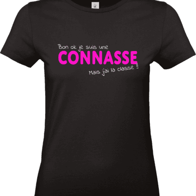 T shirt femme noir message humour connasse mais classe