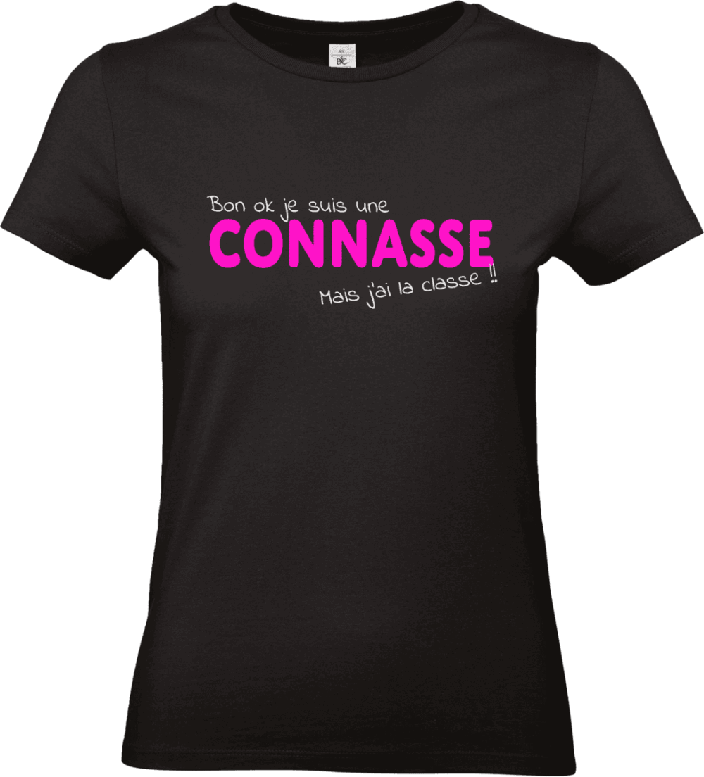 T shirt femme noir message humour connasse mais classe