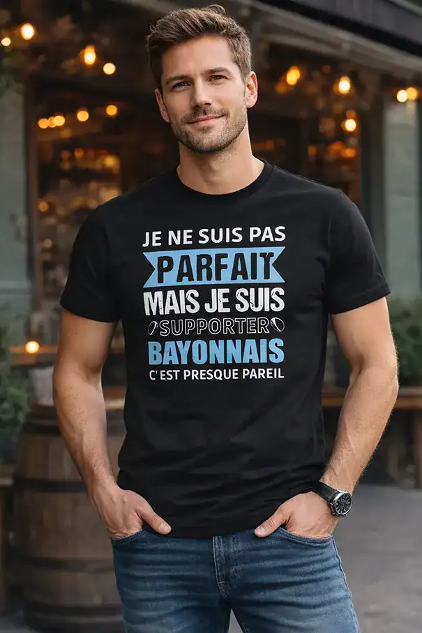t shirt supporter bayonnais humour rugby noir homme impression DTF pilou shop 64