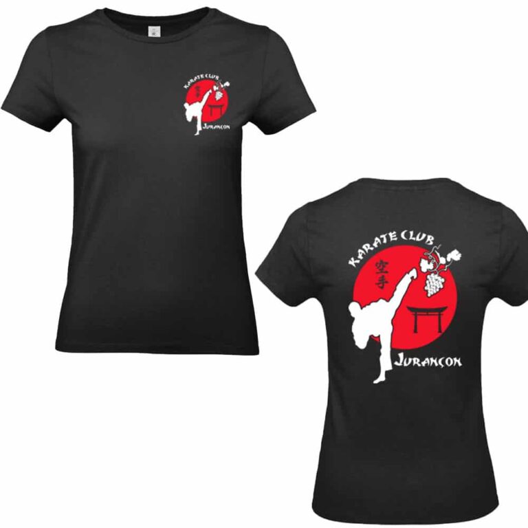 T-shirt noir du club de karaté avec logo.