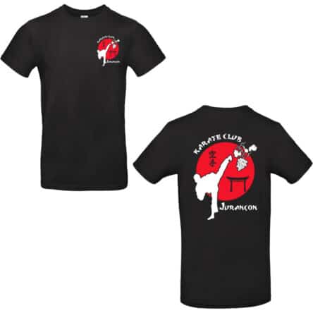 T-shirt noir Karate Club Jurançon, logo rouge.