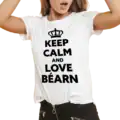 T shirt Keep Calm and Love Béarn blanc et noir porté homme et femme impression locale Béarn porté blanc femme