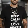 T shirt Keep Calm and Love Béarn blanc et noir porté homme et femme impression locale Béarn noir porté par un bearnais
