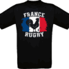 T-shirt noir France Rugby avec coq et ballon.