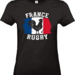 T-shirt France Rugby avec coq et drapeau.
