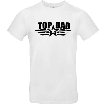 T-shirt blanc avec inscription 'Top Dad'.