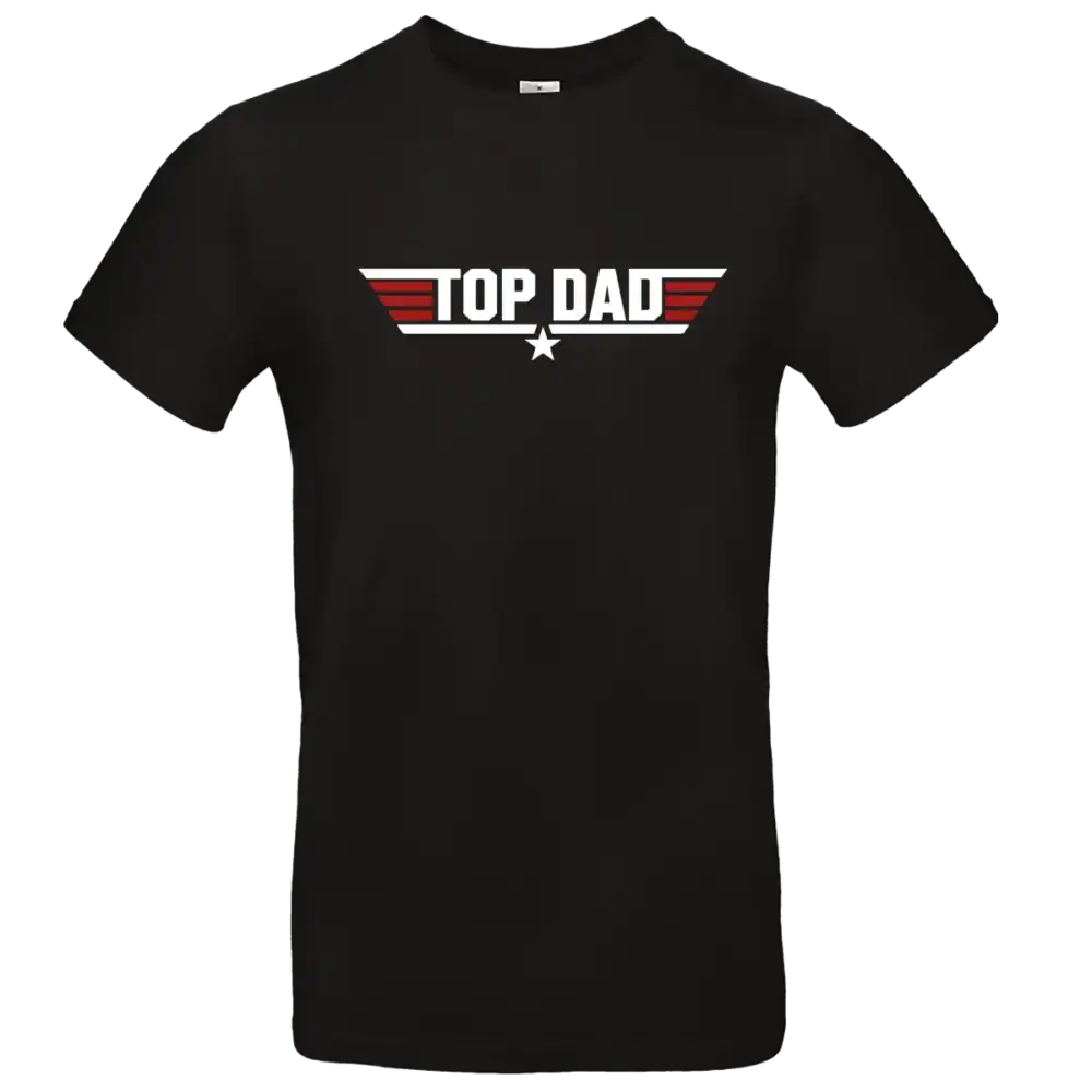T-shirt noir homme Top Dad style aviation avec impression DTF rouge et blanche centrée Pilou Shop 64