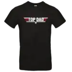 T-shirt noir homme Top Dad style aviation avec impression DTF rouge et blanche centrée Pilou Shop 64