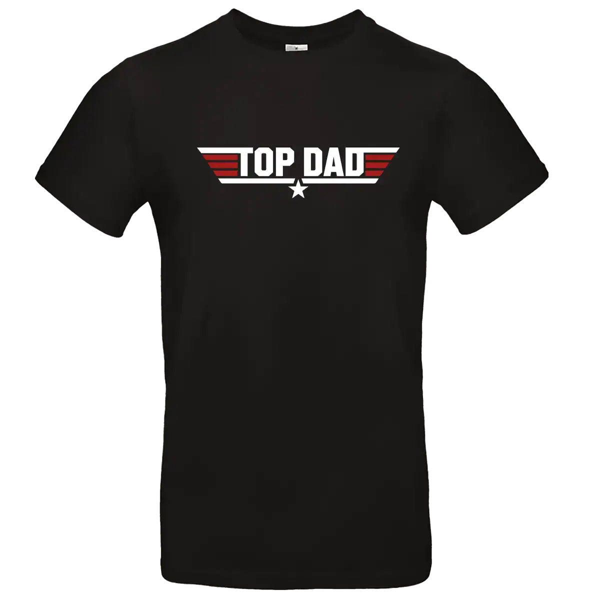 T-shirt noir homme Top Dad style aviation avec impression DTF rouge et blanche centrée Pilou Shop 64