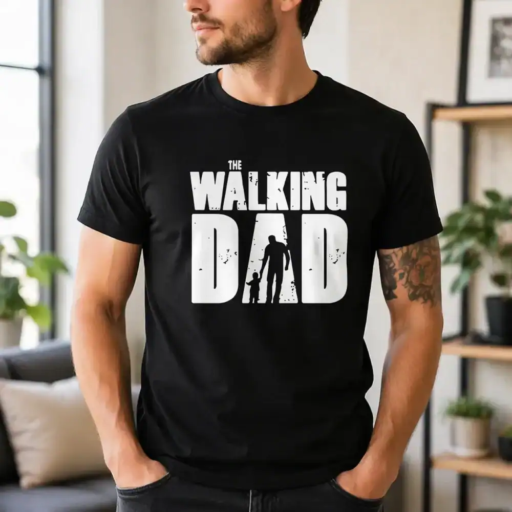 t-shirt-the-walking-dad-porte-par-homme-en-interieur-salon-moderne