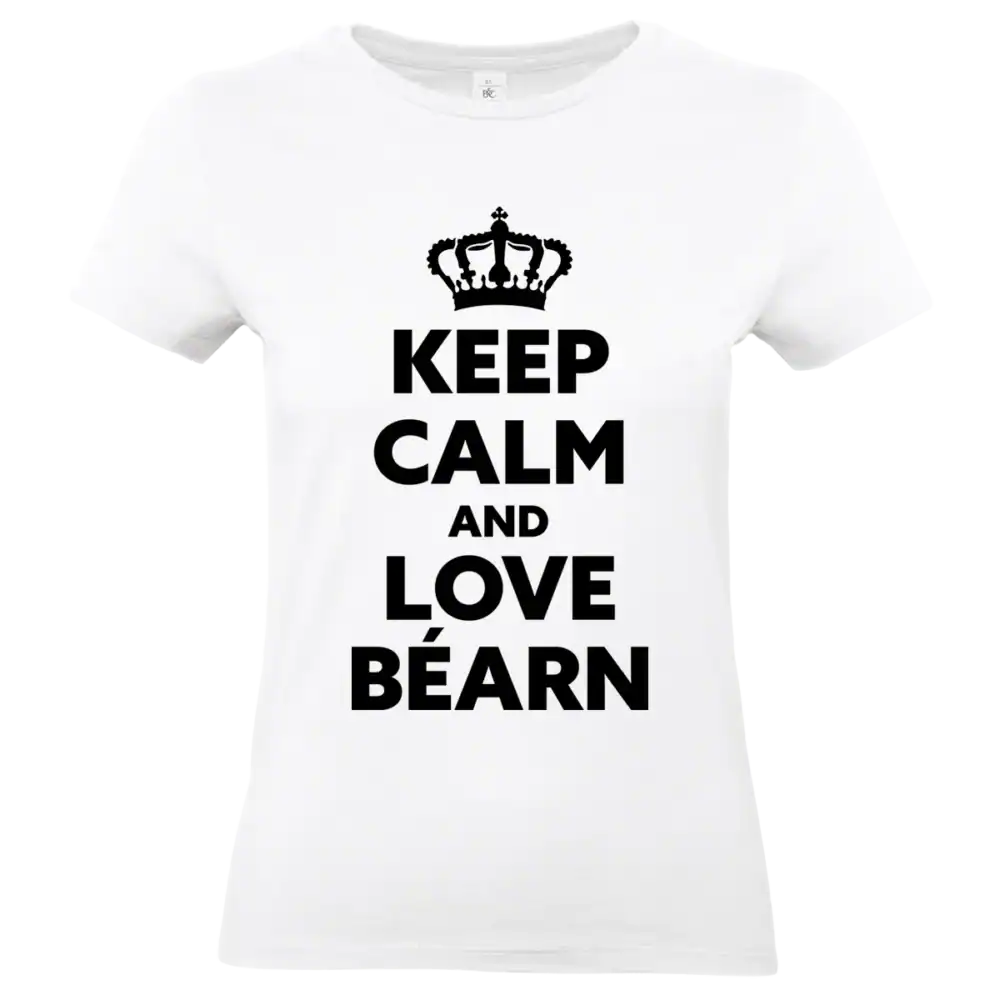T shirt Keep Calm and Love Béarn blanc et noir porté homme et femme impression locale Béarn femme blanc