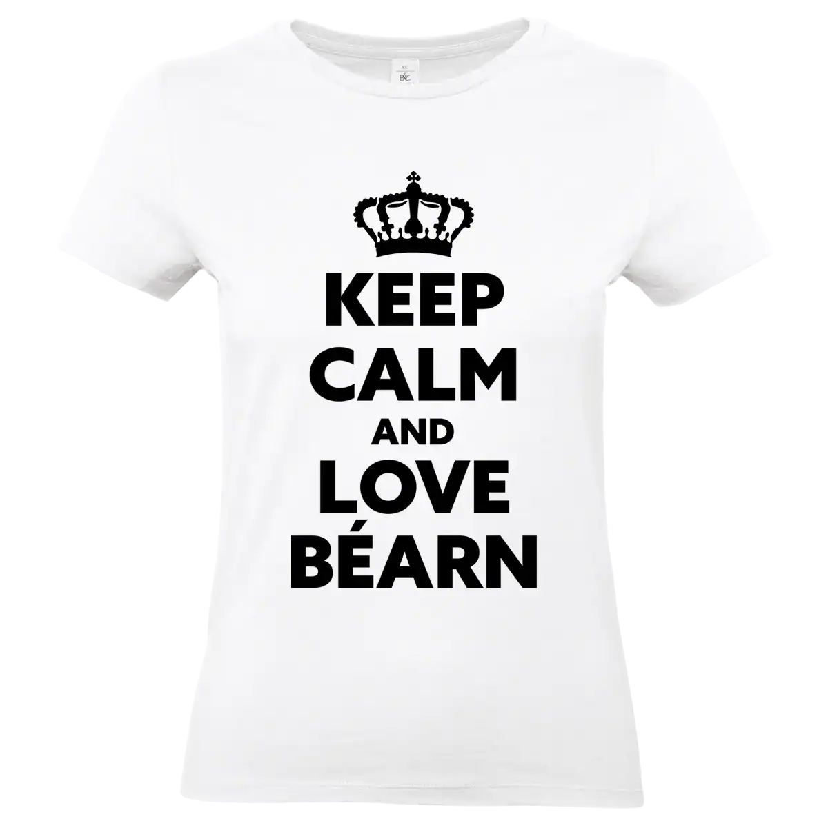 T shirt Keep Calm and Love Béarn blanc et noir porté homme et femme impression locale Béarn femme blanc
