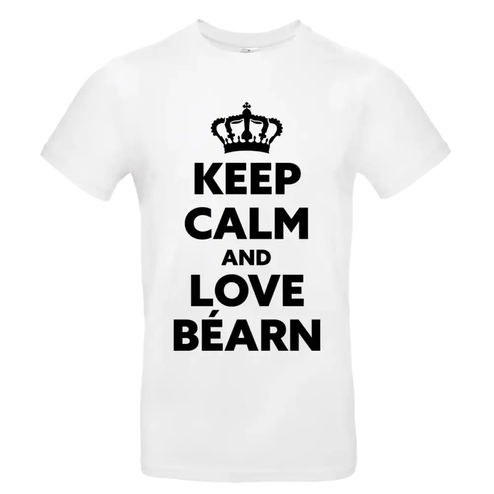 T shirt Keep Calm and Love Béarn blanc et noir porté homme et femme impression locale Béarn homme blanc