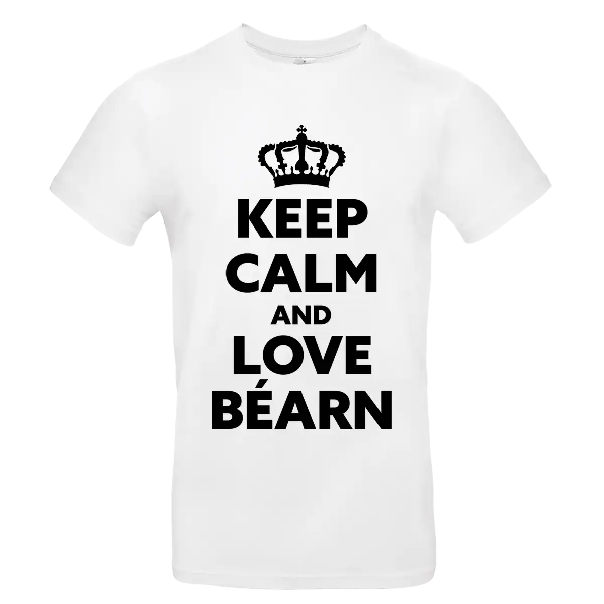 T shirt Keep Calm and Love Béarn blanc et noir porté homme et femme impression locale Béarn homme blanc