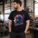 t-shirt weld or die avec crane soudeur porté par homme en atelier