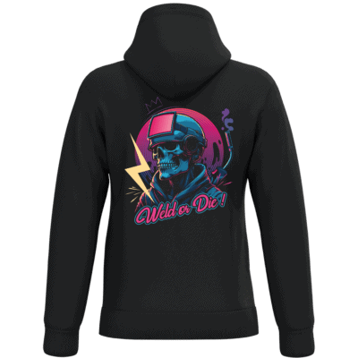 Sweat à capuche noir motif tête de mort soudeur