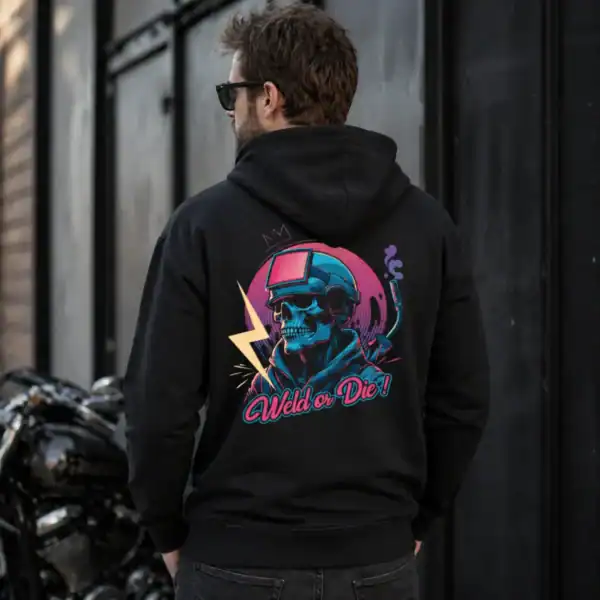 Sweat weld or die porté par homme en extérieur urbain de dos