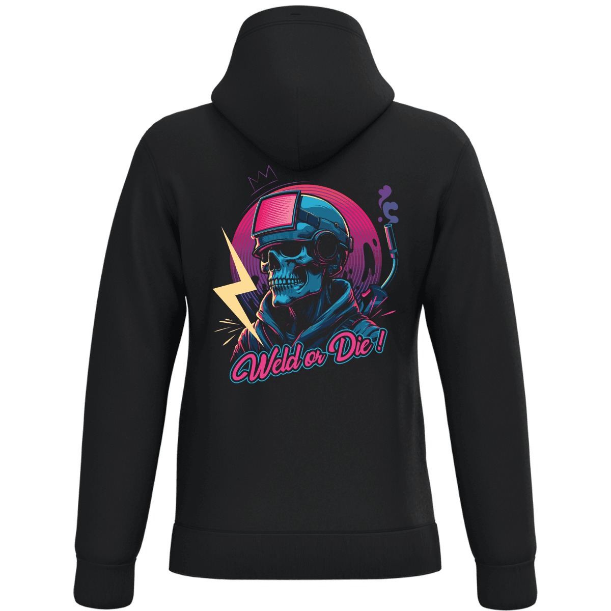 Sweat à capuche noir motif tête de mort soudeur