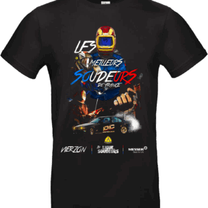 Pilou Shop 64 – T-shirt noir officiel Les Meilleurs Soudeurs de France édition 2025 avec design illustré de soudeurs, flamme et voiture drift