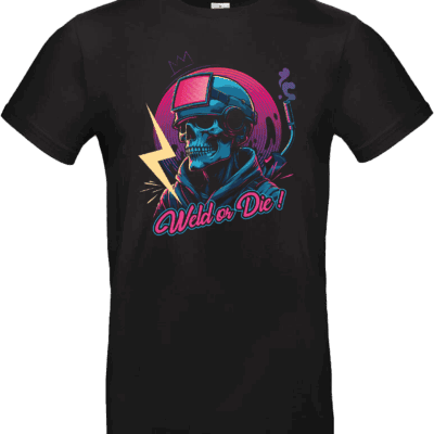 t-shirt noir weld or die design soudeur neon skull casque soudure