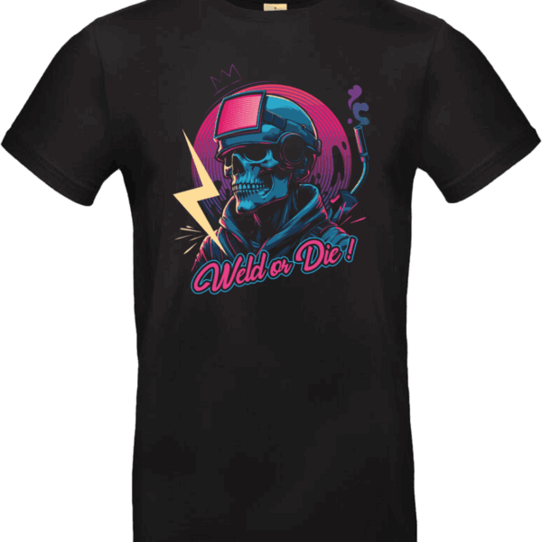 t-shirt noir weld or die design soudeur neon skull casque soudure