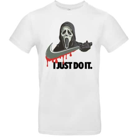 T-shirt avec motif horreur et texte parodique.