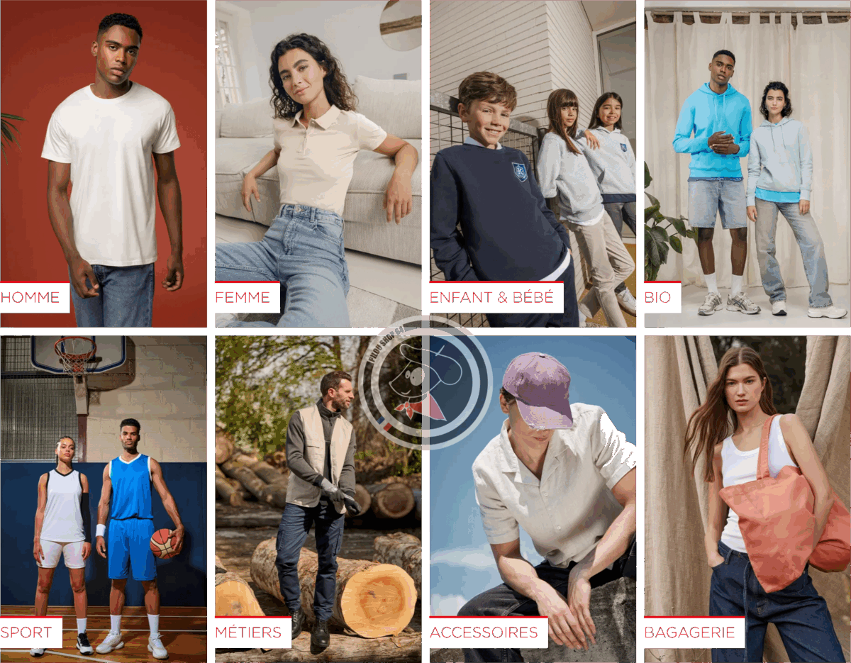 Catalogue mode hommes, femmes, enfants, bio, sport, métiers.