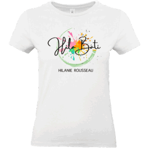 tee shirt blanc inscription hila bati logo hilanie rousseau