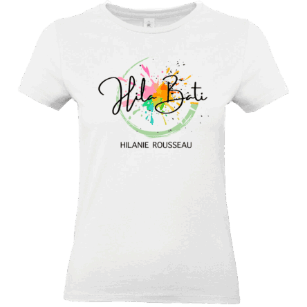 tee shirt blanc inscription hila bati logo hilanie rousseau
