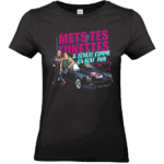 tee shirt noir avec slogan mets tes lunettes et ecoute comme ça sent bon avec rene metge et coluche autour d'une porsche