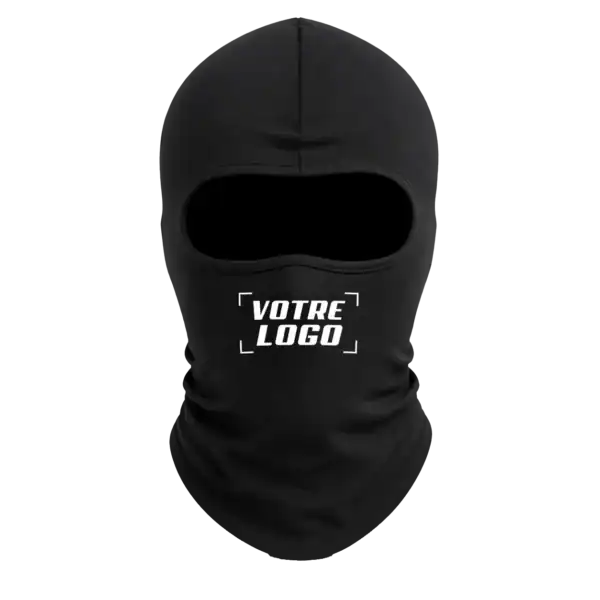 cagoule personnalisée noire avec logo personnalisé sur le visage marquage DTF textile personnalisé pilou shop 64