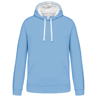 Sweat à capuche bleu clair, poche avant.