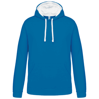 Sweat à capuche bleu avec poche kangourou.