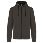 Hoodie gris avec fermeture éclair et capuche.