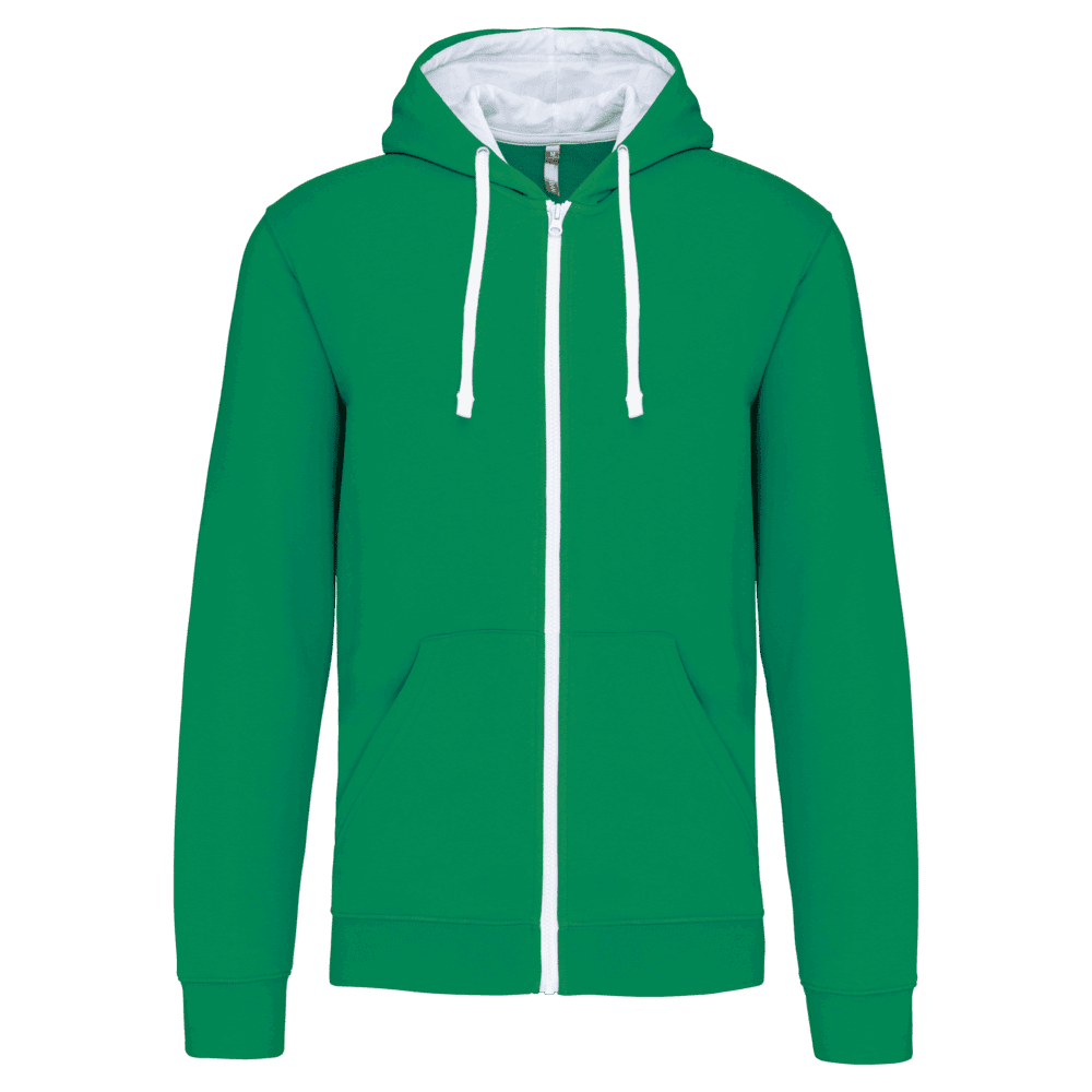 Veste à capuche verte avec fermeture éclair.