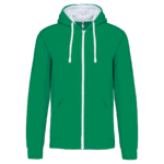 Veste à capuche verte avec fermeture éclair.