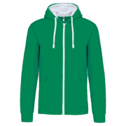 Veste à capuche verte avec fermeture éclair.