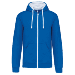 Sweat à capuche bleu avec fermeture éclair.