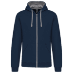 Sweat à capuche bleu avec fermeture éclair.