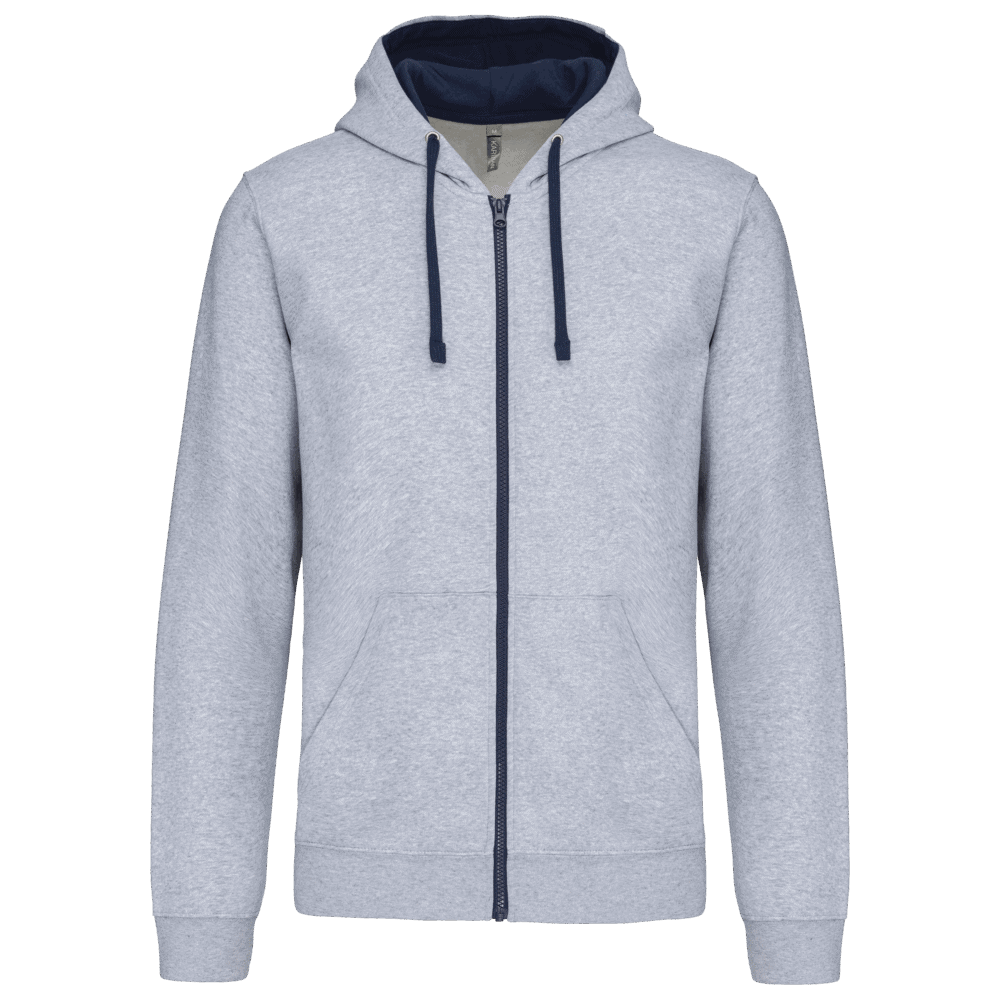 Veste à capuche grise avec fermeture éclair.