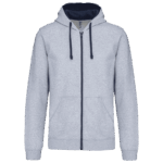 Veste à capuche grise avec fermeture éclair.