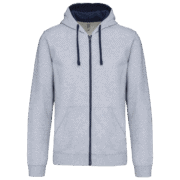 Veste à capuche grise avec fermeture éclair.