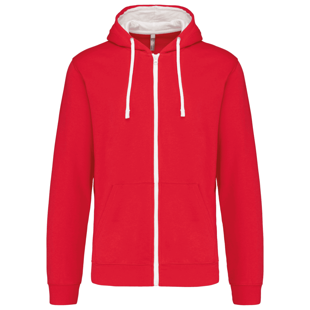 Sweat à capuche rouge avec fermeture éclair.