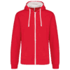 Sweat à capuche rouge avec fermeture éclair.