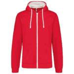 Sweat à capuche rouge avec fermeture éclair.