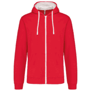 Sweat à capuche rouge avec fermeture éclair.
