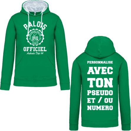 Sweat-shirt vert personnalisé avec texte en blanc.