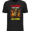 tshirt noir message la guerre c est pour les cons visuel casque militaire missiles impression textile pilou shop 64