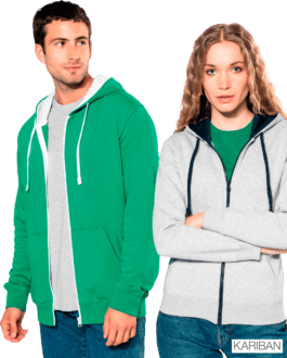 Sweats à capuche verts et gris Kariban.